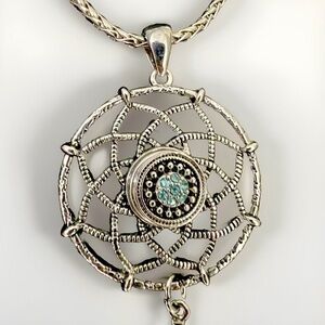 Dreamcatcher Silver Necklace Feather Long Turquoise Rhinestone Native Mandala 18